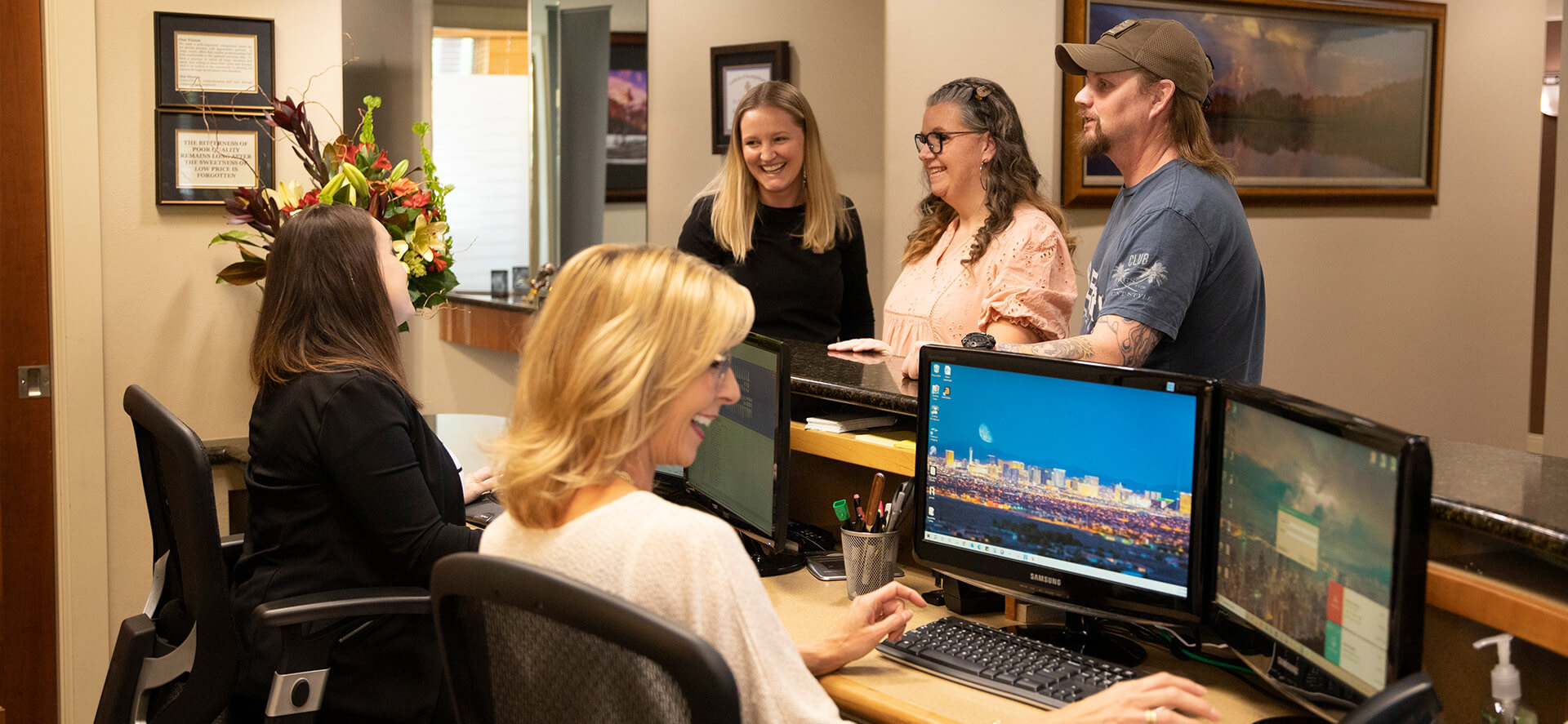 Patients welcomed at the Wyo Dental Implants front desk